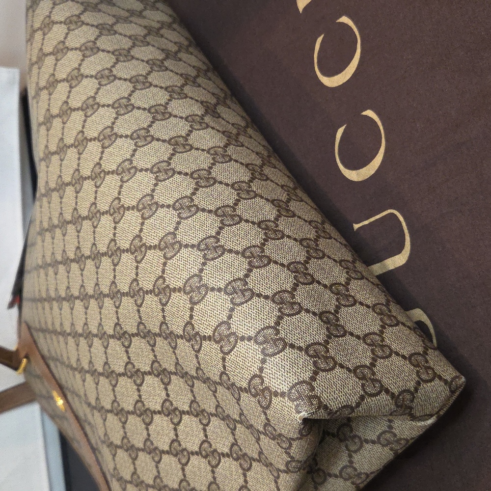 GUCCI 1970's Accessories Collection coated canvas/leather/webbing large tote bag - Picture 12 of 17